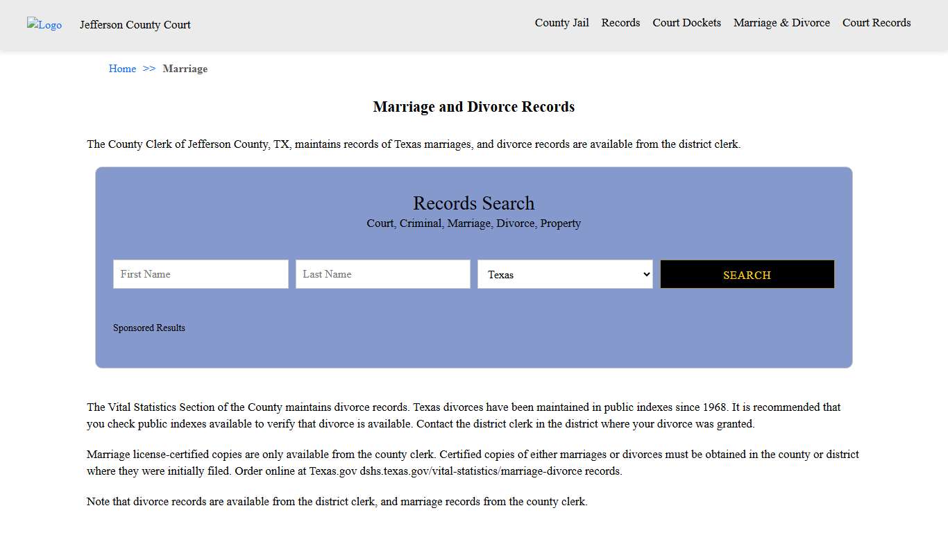 Marriage and Divorce Records Jefferson County Court Texas