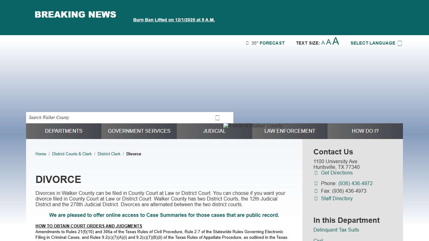 Divorce / Walker County, TX